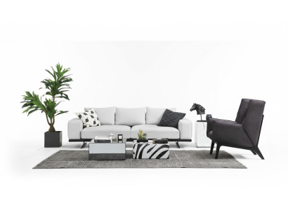 Sofagarnitur Sofa 2 Sitzer Sessel Zweisitzer Grau Modern Stoff Set