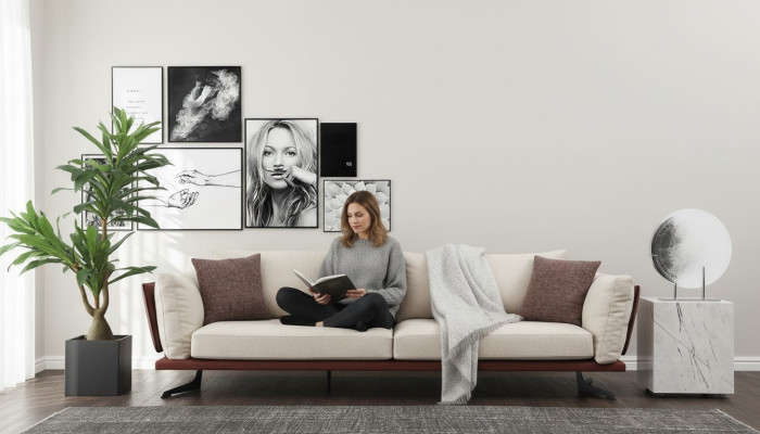 Čtyřmístná pohovka 4místná látková béžová moderní design obývací pokoj luxusní