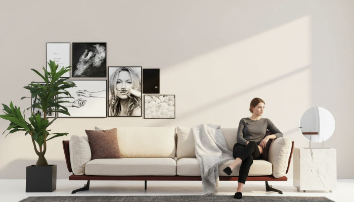 Třísedák Pohovka 3místná Látka Beige Moderní Design Obývací Pokoj Luxus