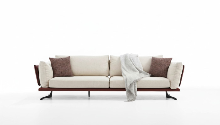 Třísedák Pohovka 3místná Látka Beige Moderní Design Obývací Pokoj Luxus