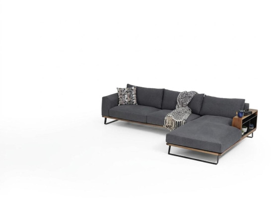 Ecksofa L-Form Sofa Grau Modern Stoff Design Wohnzimmer Polyester