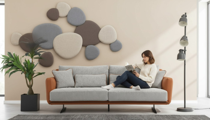 Dreisitzer Sofa 3 Sitzer Stoff Orange Modern Design Wohnzimmer Grau