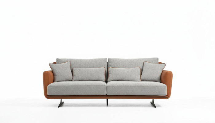 Dreisitzer Sofa 3 Sitzer Stoff Orange Modern Design Wohnzimmer Grau