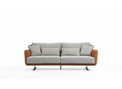 Dreisitzer Sofa 3 Sitzer Stoff Orange Modern Design Wohnzimmer Grau