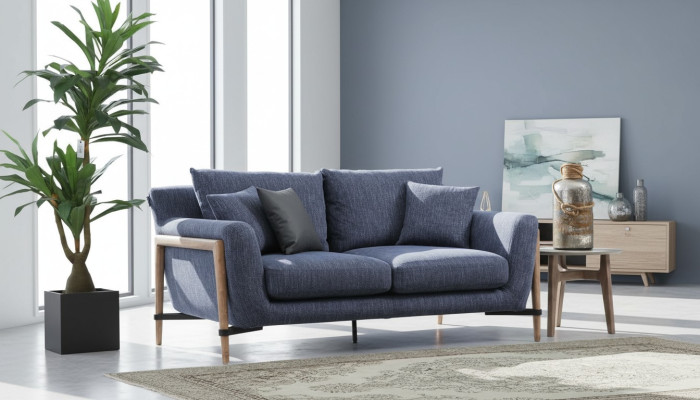 Zweisitzer Sofa 2 Sitzer Stoff Sofas Modern Design Wohnzimmer Blau