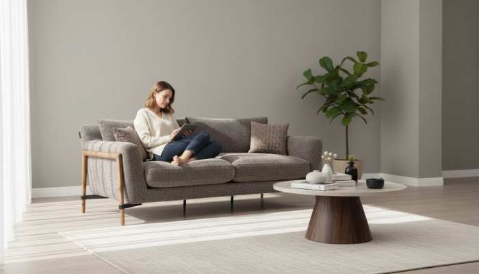 Viersitzer Sofa 4 Sitzer Stoff Sofas Modern Design Wohnzimmer Grau