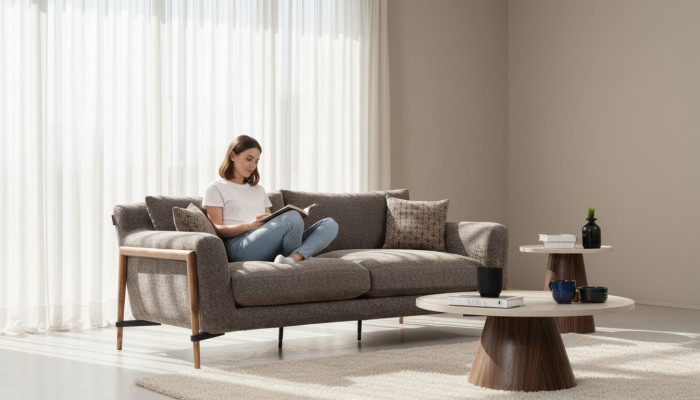 Dreisitzer Sofa 3 Sitzer Stoff Modern Sofas Design Wohnzimmer Grau