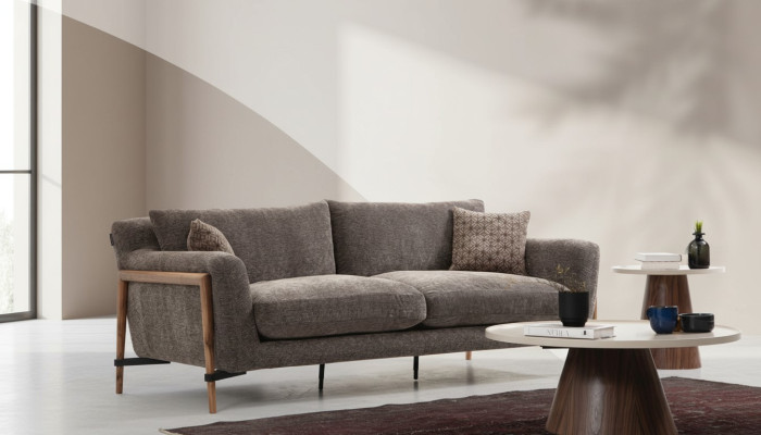 Dreisitzer Sofa 3 Sitzer Stoff Modern Sofas Design Wohnzimmer Grau