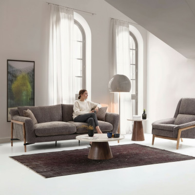 Sofas Sofagarnitur 4 Sitzer Sessel Viersitzer Stoff Wohnzimmer Grau