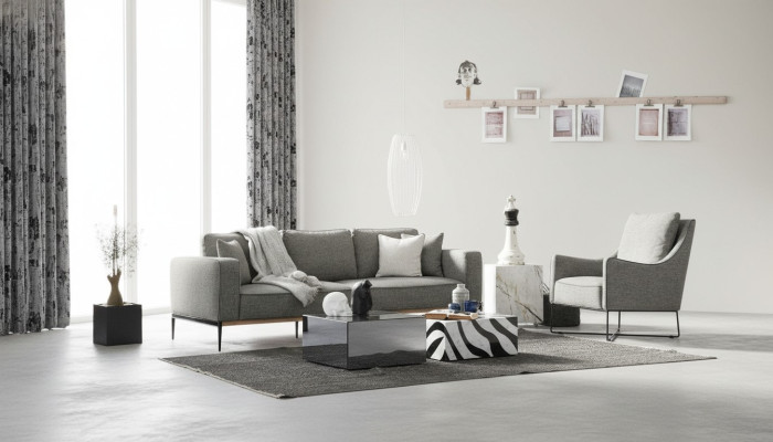 Sofagarnitur 4 Sitzer Sessel Viersitzer Stoff Sofas Modern Design Grau