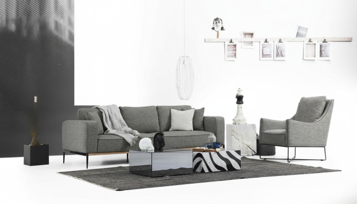 Sofagarnitur 4 Sitzer Sessel Viersitzer Stoff Sofas Modern Design Grau