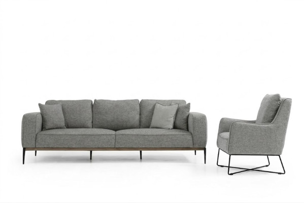 Sofagarnitur 2 Sitzer Sessel Zweisitzer Stoff Sofas Modern Design Grau