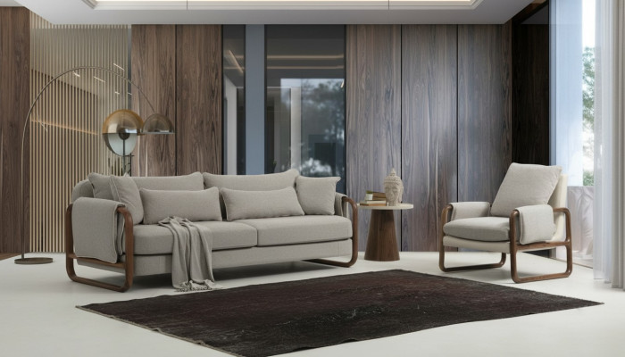 Sofagarnitur 41 Sitzer Sessel Viersitzer Modern Stoff Grau Set Design