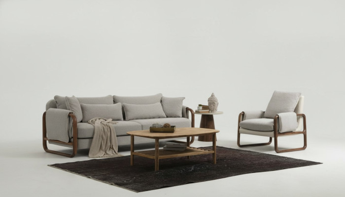 Sofagarnitur 41 Sitzer Sessel Viersitzer Modern Stoff Grau Set Design