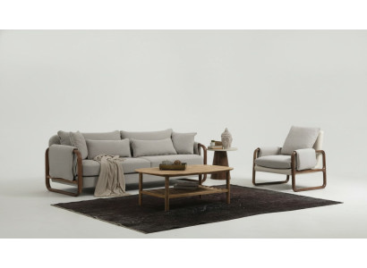 Sofagarnitur 41 Sitzer Sessel Viersitzer Modern Stoff Grau Set Design