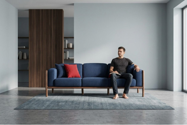Sofa 3 Sitzer Dreisitzer Modern Stoff Blau Sofas Design Wohnzimmer Neu