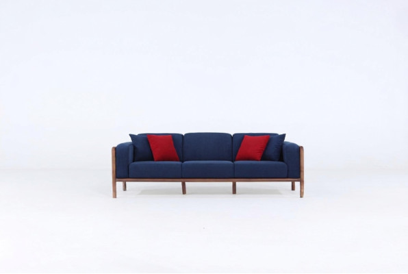 Sofa 3 Sitzer Dreisitzer Modern Stoff Blau Sofas Design Wohnzimmer Neu