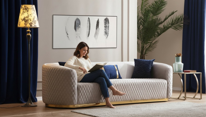 Béžová třímístná nábytek z nerezové oceli Luxus Couche Sofas Design Obývací pokoj nábytek
