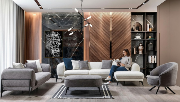 Moderne Couchgarnitur Ecksofa L-Form Sofas Dreisitzer Sessel Stoffmöbel