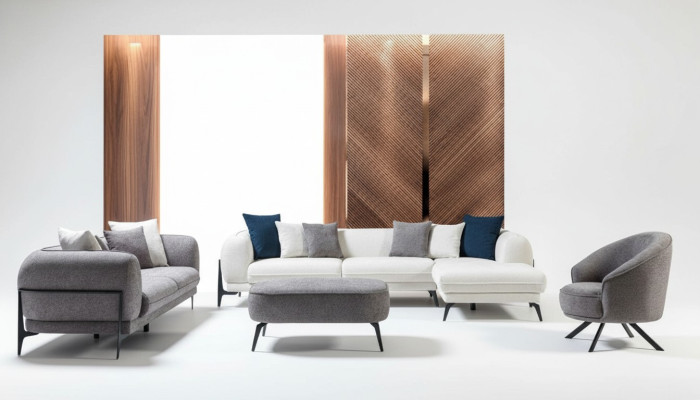 Moderne Couchgarnitur Ecksofa L-Form Sofas Dreisitzer Sessel Stoffmöbel