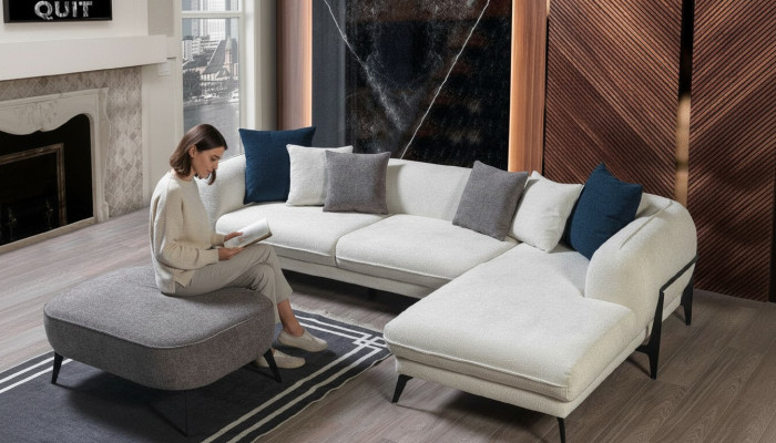 Bílá rohová sedací souprava L-tvaru pro obývací pokoj Sofa Moderní sedací soupravy