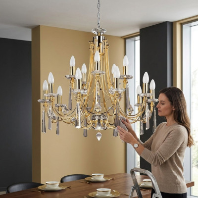 Luxus Lüster Deckenlampe Kronleuchter Deckenleuchter Art Gold Crystal