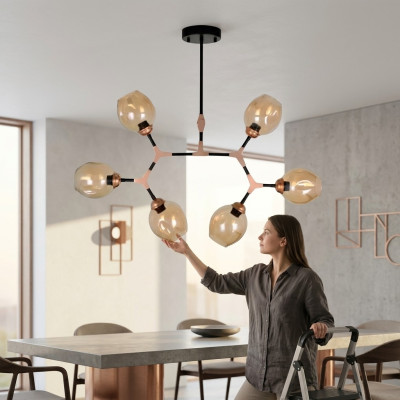 Deckenlampe Lüster Kronleuchter Deckenleuchter Modern Glas Beige Neu