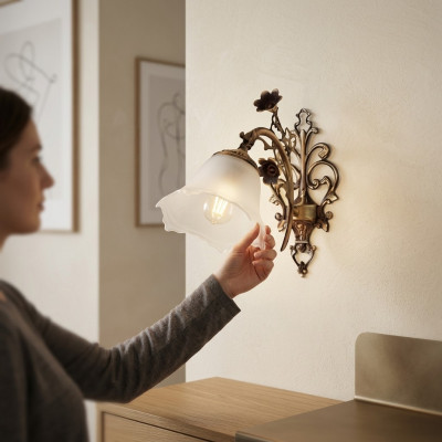 Stěnová lampa svítidlo stěň světelný lustr stěna lampa sklo hnědý květiny