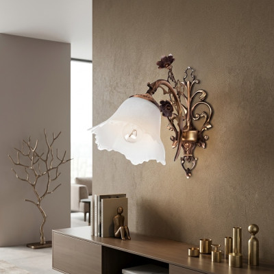 Stěnová lampa svítidlo stěň světelný lustr stěna lampa sklo hnědý květiny