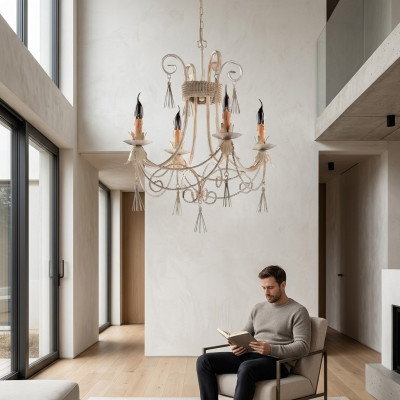 Luxus Deckenleuchter Lüster Kronleuchter Deckenlampe Lampen Beige Art