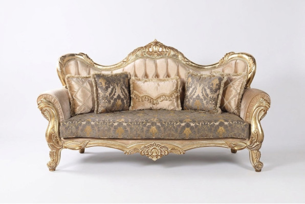Chesterfield Barock Dreisitzer Couch Möbel Sofa Stoff Gold Couchen