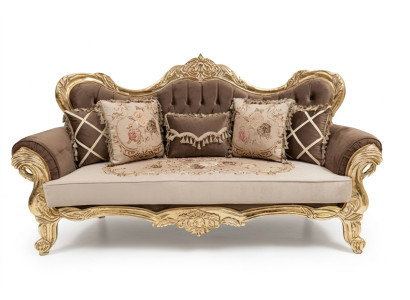 Chesterfield Barock Dreisitzer Couch Sofa Couchen Stoff Gold Möbel