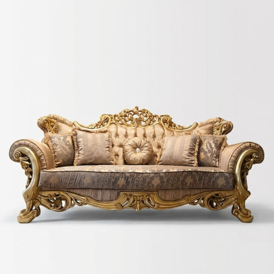 Chesterfield Barock Dreisitzer Couch Möbel Sofa Couchen Stoff Gold