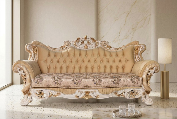 Chesterfield Barock Dreisitzer Couch Möbel Sofa Couchen Stoff Beige