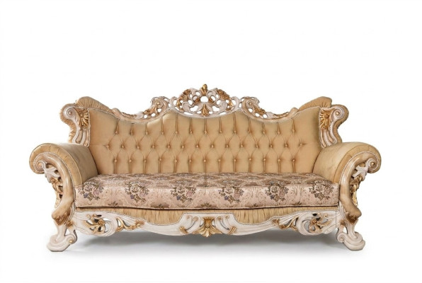 Chesterfield Barock Dreisitzer Couch Möbel Sofa Couchen Stoff Beige