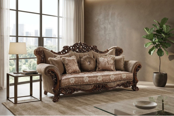 Barock Dreisitzer Chesterfield Couch Möbel Sofa Couchen Stoff Braun