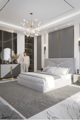 Manželská postel Luxusní postele Čalouněný nábytek do ložnice Nový design osvětlené postele