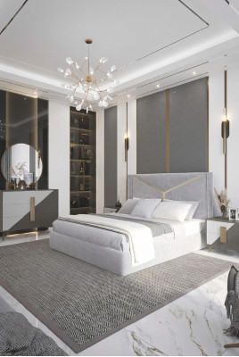 Manželská postel Luxusní postele Čalouněný nábytek do ložnice Nový design osvětlené postele