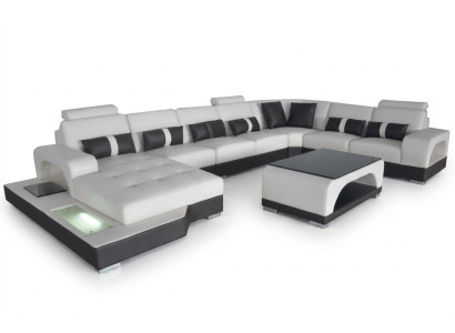 Ecksofa Eckgarnitur Design Eckcouch Sofa Couch Polster Wohnlandschaft LED USB