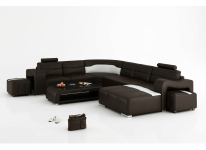 Ledersofa Couch Wohnlandschaft Ecksofa Eck Garnitur Design Modern Sofa mit USB