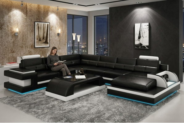 Moderne Ecksofa Couch Polster Eckgarnitur Wohnlandschaft Sofa Eck Garnitur + USB