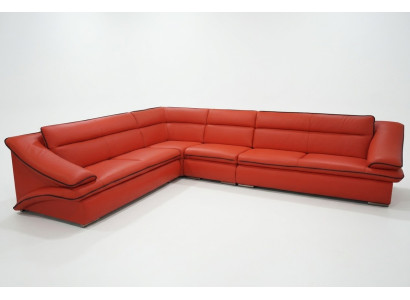 Design Leder Wohnlandschaft Eck Sofa Moderne Couch Garnitur Ecke Rot USB + LED