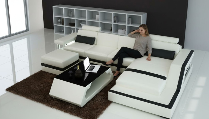 Designer Wohnlandschaft Big Modernes Ledersofa mit USB HAMBURG III Ecksofa Sofa