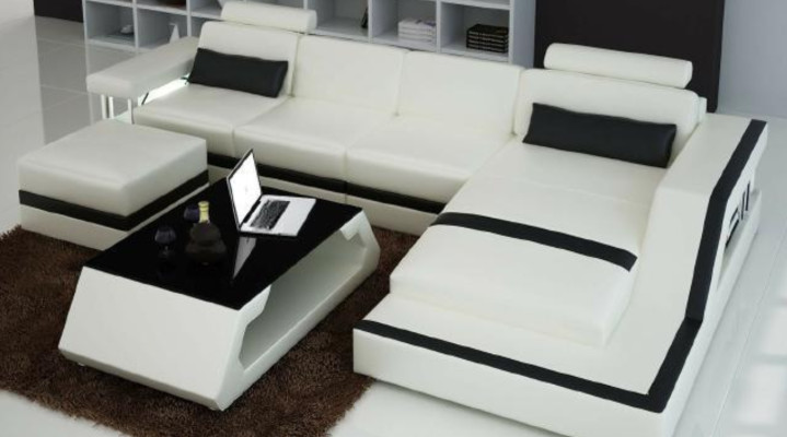 Designer Wohnlandschaft Big Modernes Ledersofa mit USB HAMBURG III Ecksofa Sofa