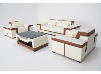 Komplett Garnitur 3+2+1 + Couch Tisch Sofa Leder Sitz Gruppe Sofagarnitur + USB