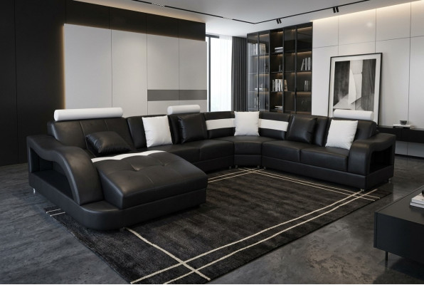 Leder Sofa mit USB Wohnlandschaft Eck Garnitur Design Modern Sofas UForm Couchen