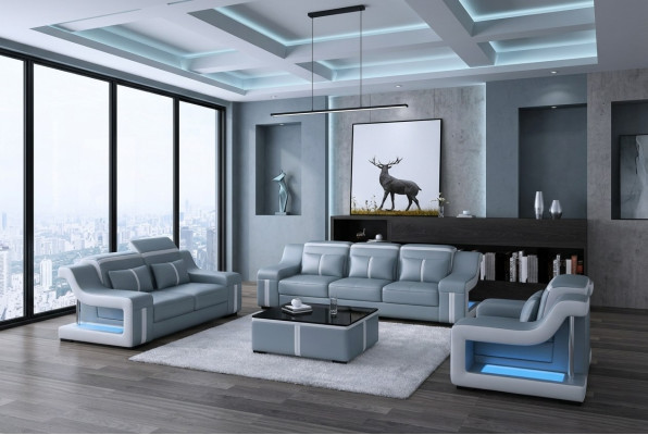 Sofa USB Couch Polster 3+2+1 Garnitur Leder Sofas Couchen Set Kombination Neu