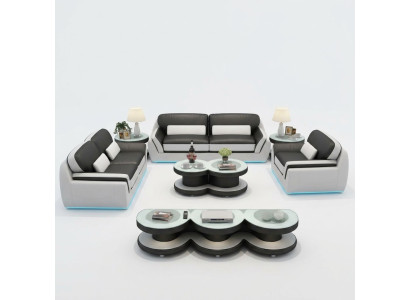 Ledersofa Couch Sofagarnitur Neu 3+2+1 Sitzer Garnitur Design Modern Sofa + USB