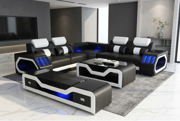 Podlahový nábytek ze syntetické kůže moderního designu s USB a konferenčním stolkem