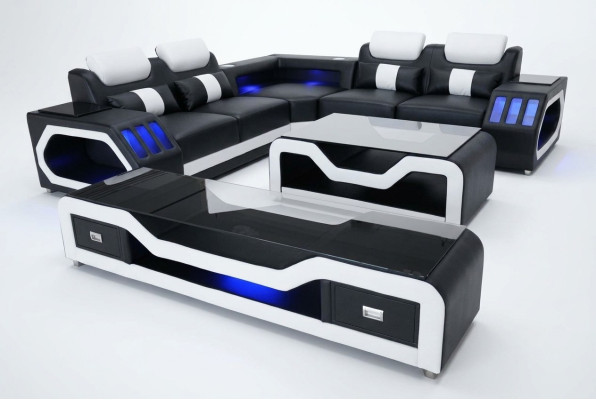 Podlahový nábytek ze syntetické kůže moderního designu s USB a konferenčním stolkem